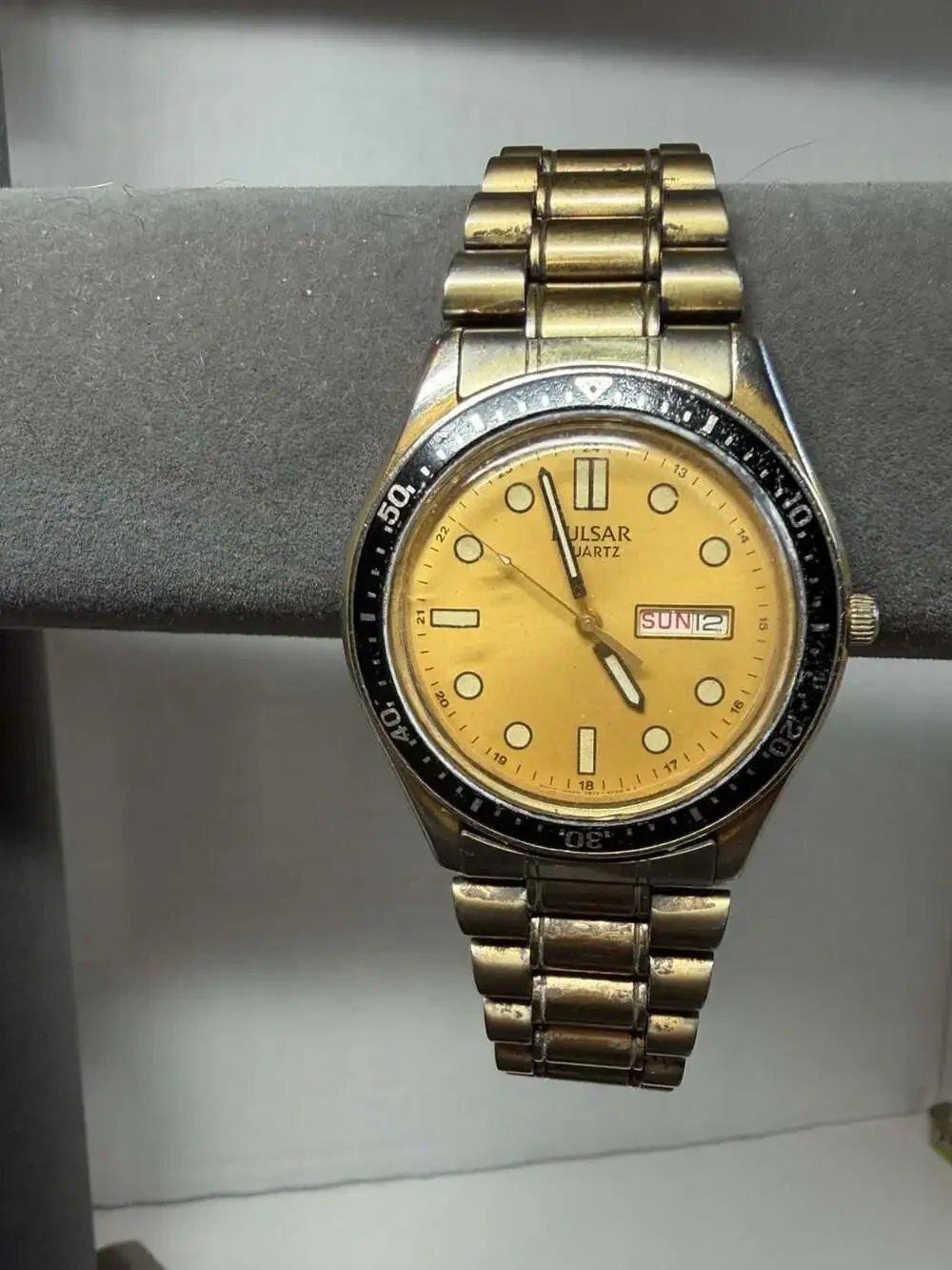 Pulsar Quartz Diver Style Gold-Tone Watch with Day-Date